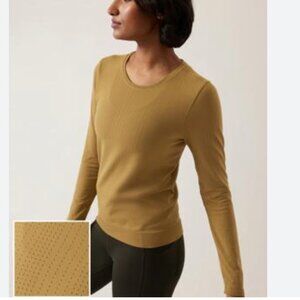 Athleta Ribbed Long Sleeve Crewneck Top in Mustard Yellow